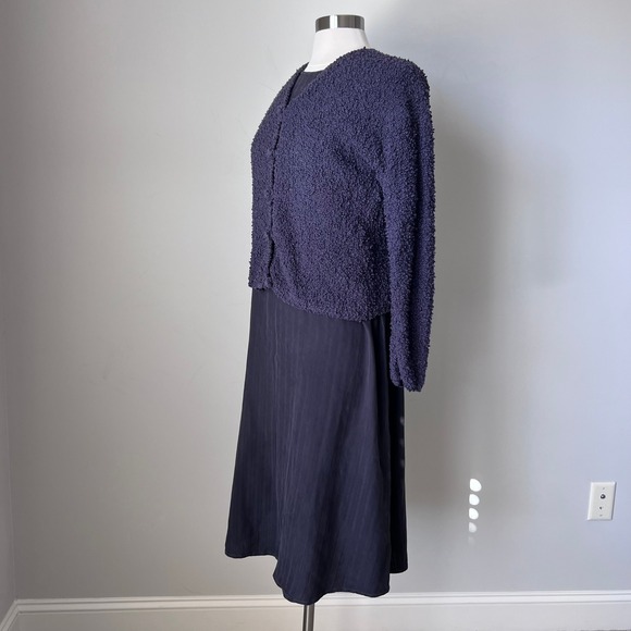 Eileen Fisher Vtg 2 Pc Set Textured Knit‎ Cardigan and Striped Midi Dress Small - Picture 11 of 16
